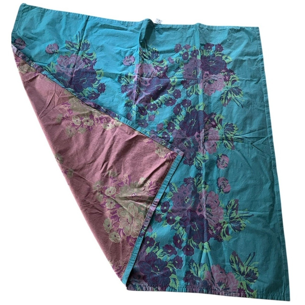 ANTHROPOLOGIE Tablecloth Floral 53x54" Woven Cotton JACQUARD Teal Purple Pink